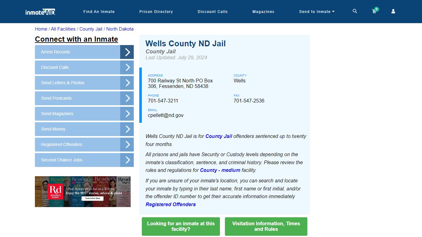 Wells County ND Jail - Inmate Locator